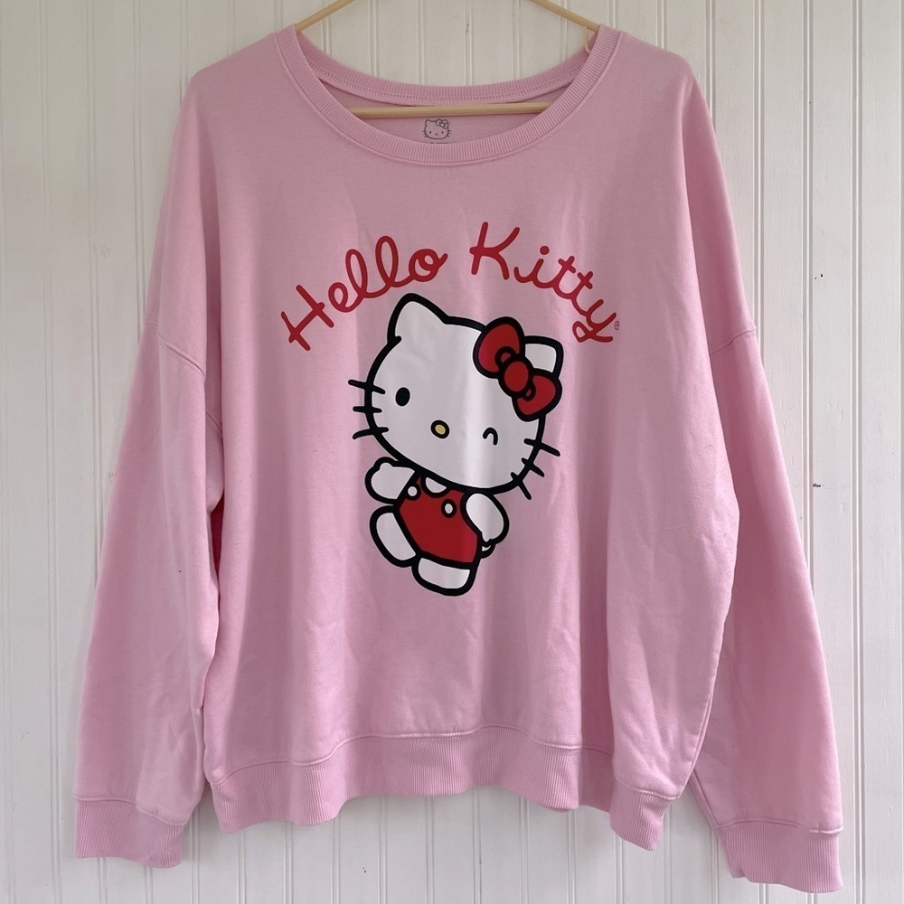Sanrio Hello Kitty Pink Hello Kitty Wink Crewneck Fleece Sweatshirt Size 2XL